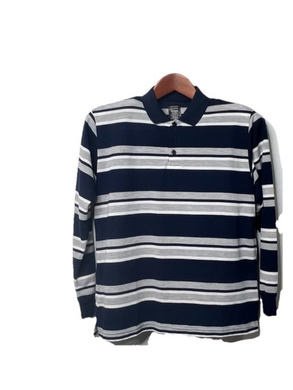 Brooklyn Unlimited Men's Navy and White Striped Long Sleeve Polo Shirt